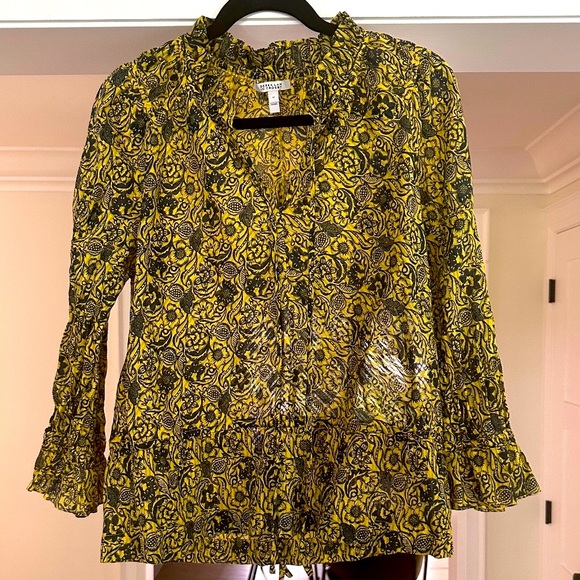 10 Crosby Derek Lam Tops - Derek Lam 10 Crosby Gold/Navy Crinkle Cotton Floral Blouse. Size 12. Never worn.